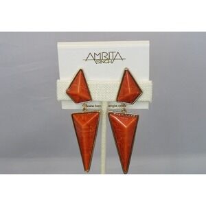 Amrita Singh Gold Tone Coral Orange Triangle Statement Earrings Ca 65 Comp